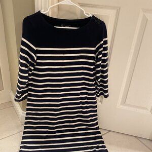 LL Bean striped dress - S Reg - cotton navy blue vintage dress